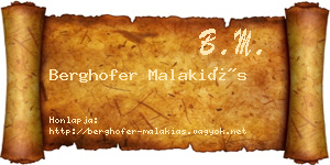 Berghofer Malakiás névjegykártya
